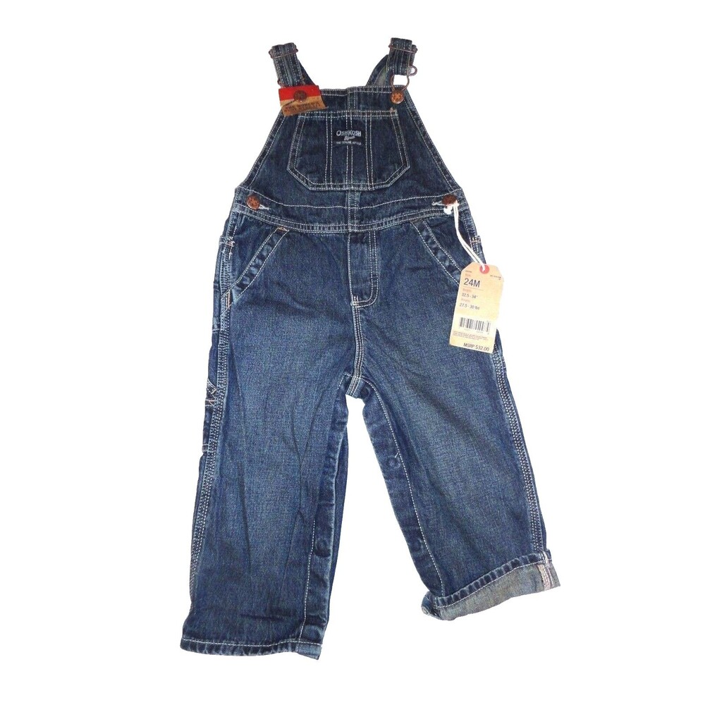OshKosh B'Gosh Overall Blue One Piece Conductor Bib Jeans Denim 24M Months NWT